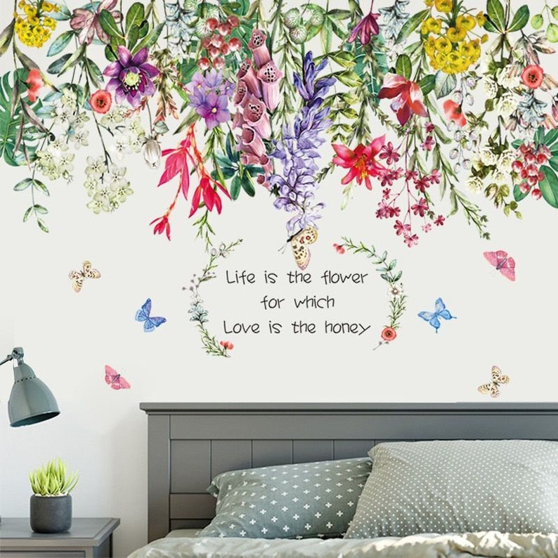 Plant Flowers Fresh Flower Wall Sticker Color Flower Wall Etsy