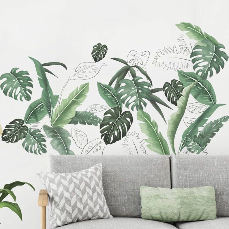 Green Plant With Banana Leaves Wall Stickers Wall Decal Nordic Etsy