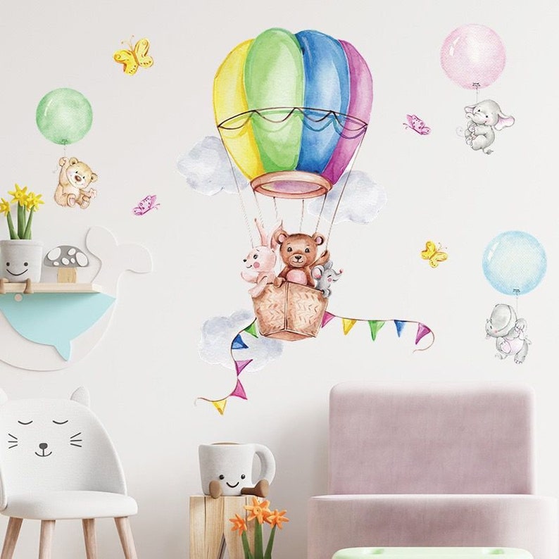 Colorful Hot Air Balloon Decals Hot Air Balloon Animal Wall Etsy