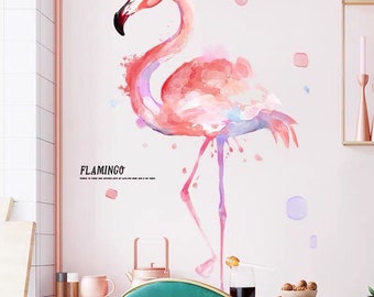 Removable  stickers,Flamingo Wall Decal, Watercolor Flamingo Wall Sticker，Tropical Leaves Wall Decal Sticker, Living Room Home Decor G109