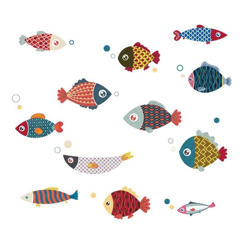 Fish Decal Fish Wall Décor Fish Art Sticker Colored Fish Etsy