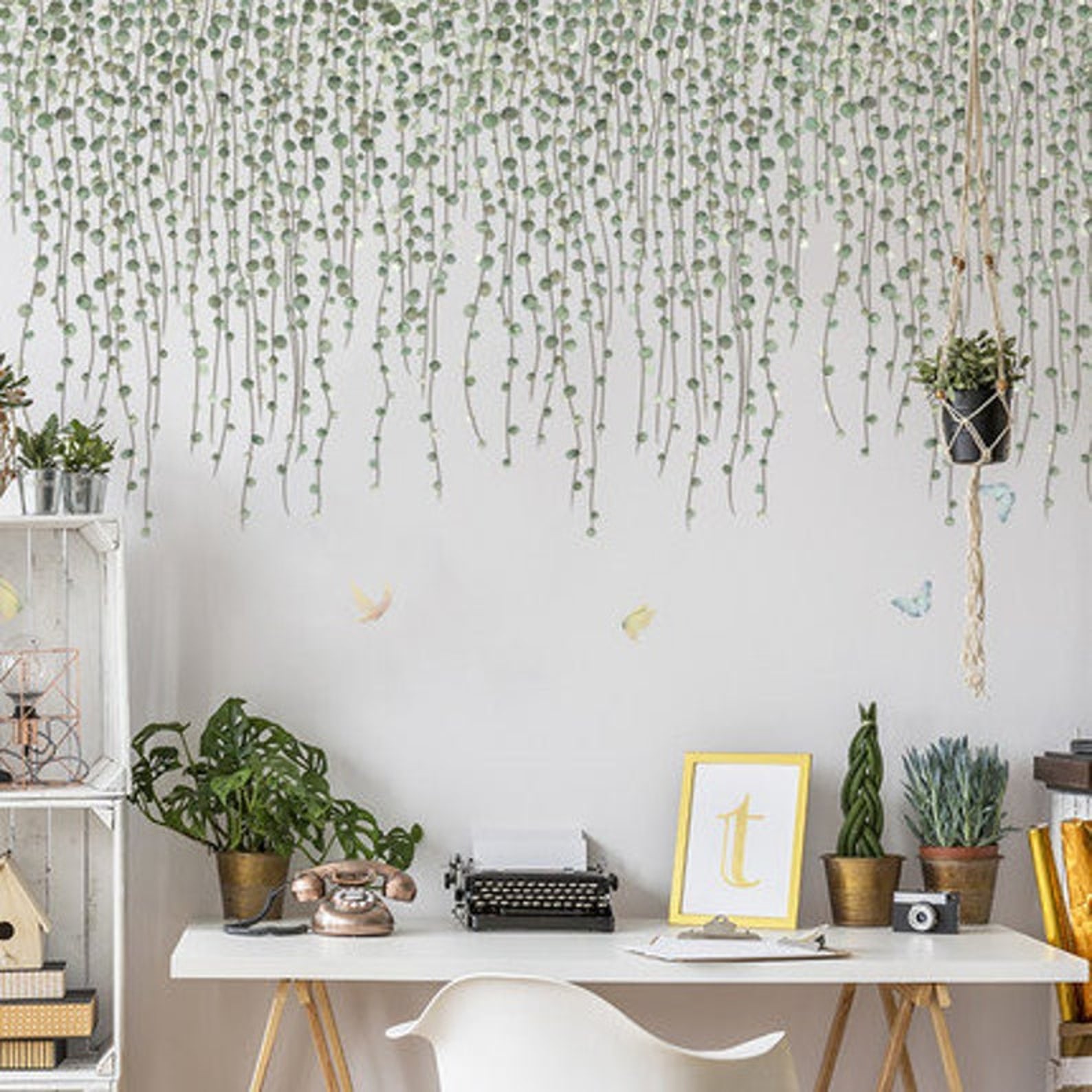 Hanging Dark Green Leaves Vine Wall Decal Natural Plants Wall Etsy Canada