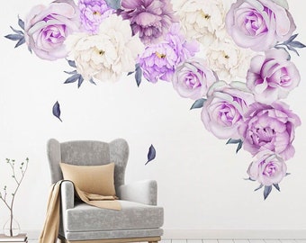 Floral Wall Decals, Peony Wall Decals Flowers Wall Decals, Pink Watercolor Peony Wall Stickers Peel and Stick Removable Stickers g200