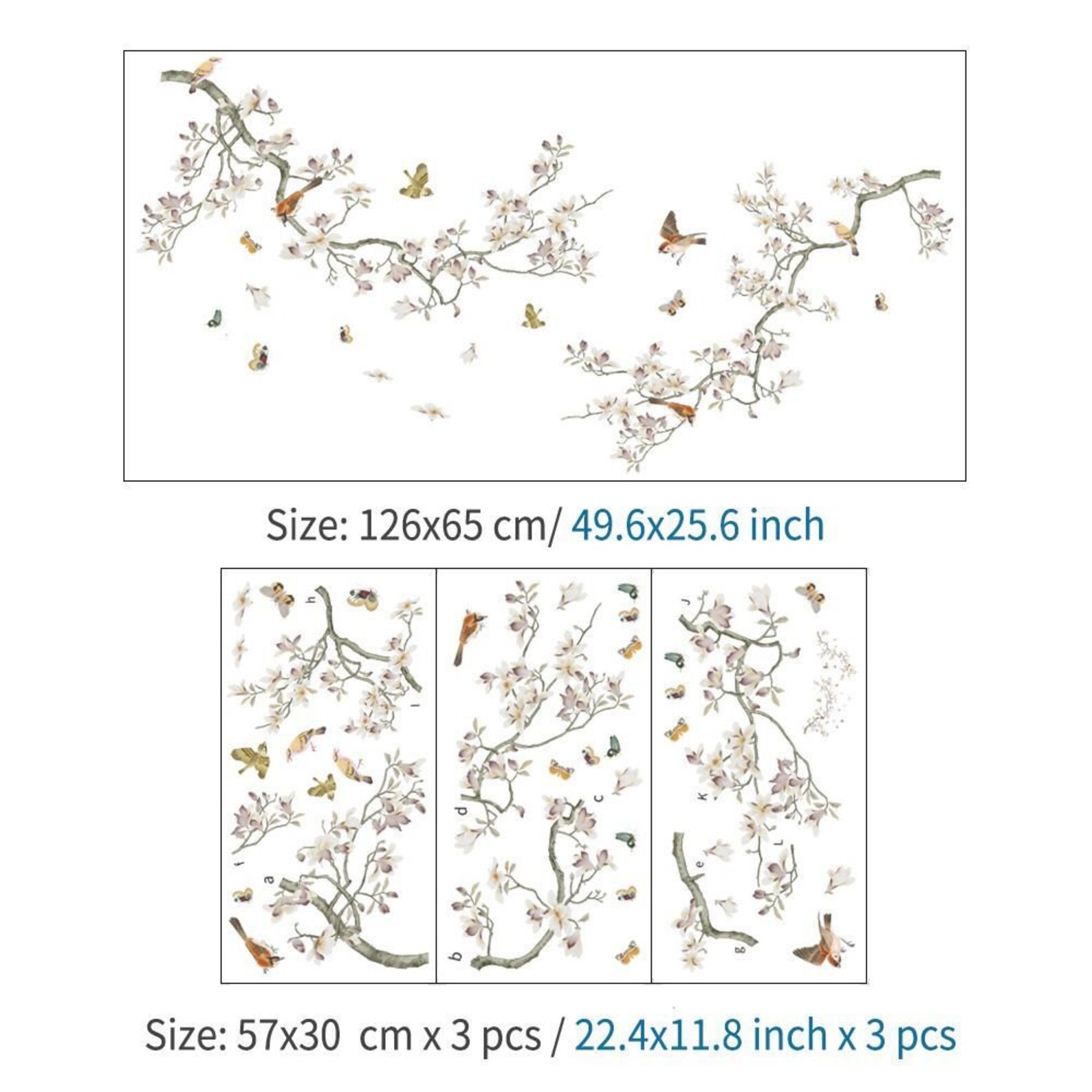 Watercolor Flowers Wall Decals Branches Flowers Birds Etsy
