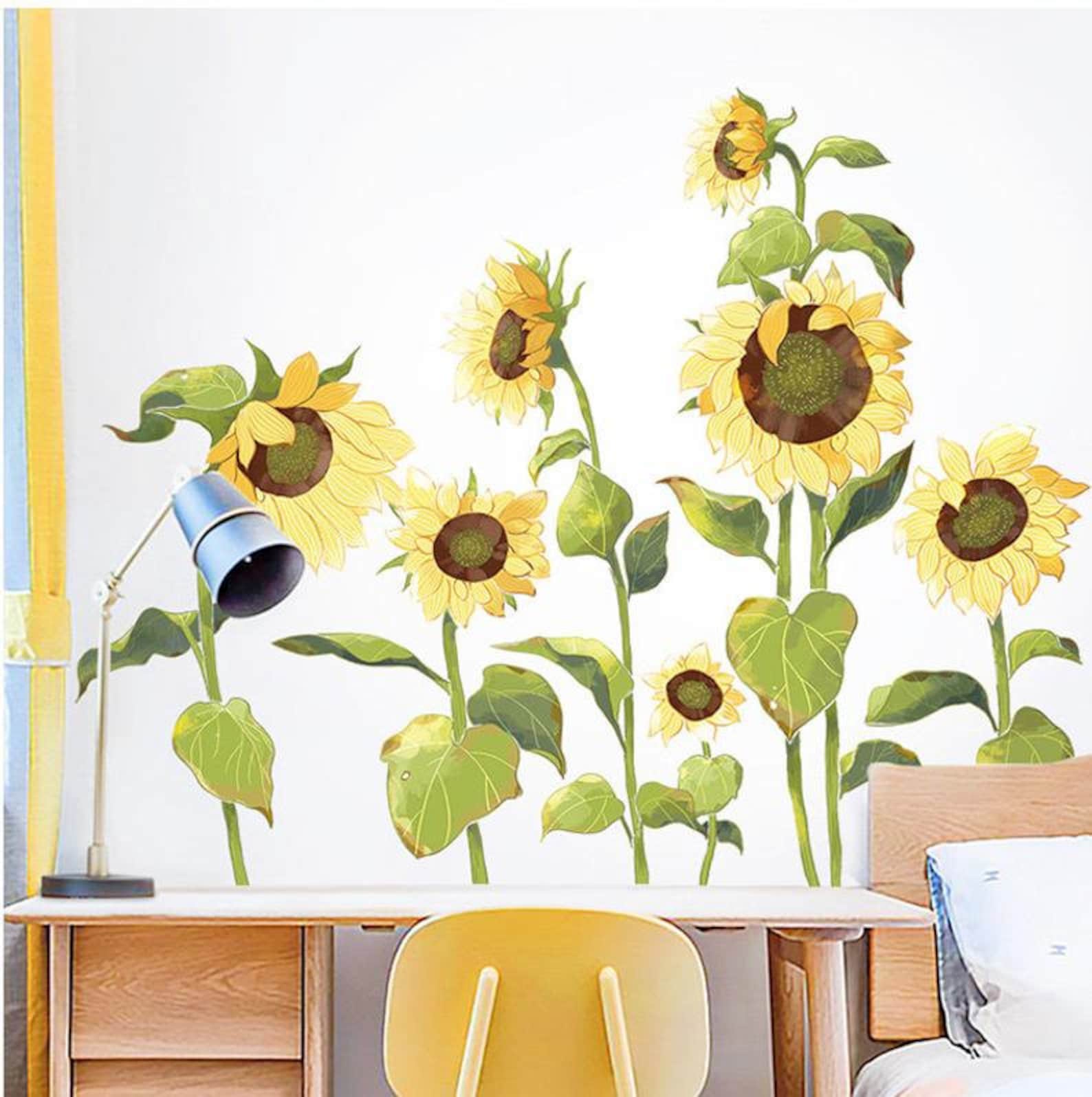Amazing Yellow Sunflowers Wall Stickers Bedroom Flowers Home Etsy