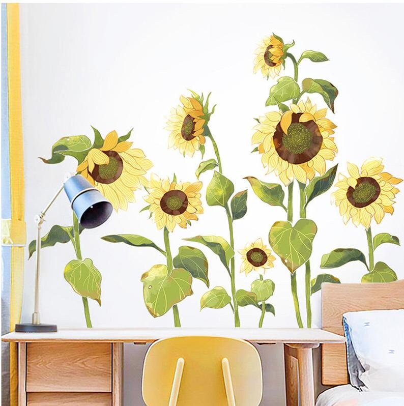 Amazing Yellow Sunflowers Wall Stickers Bedroom Flowers Home Etsy