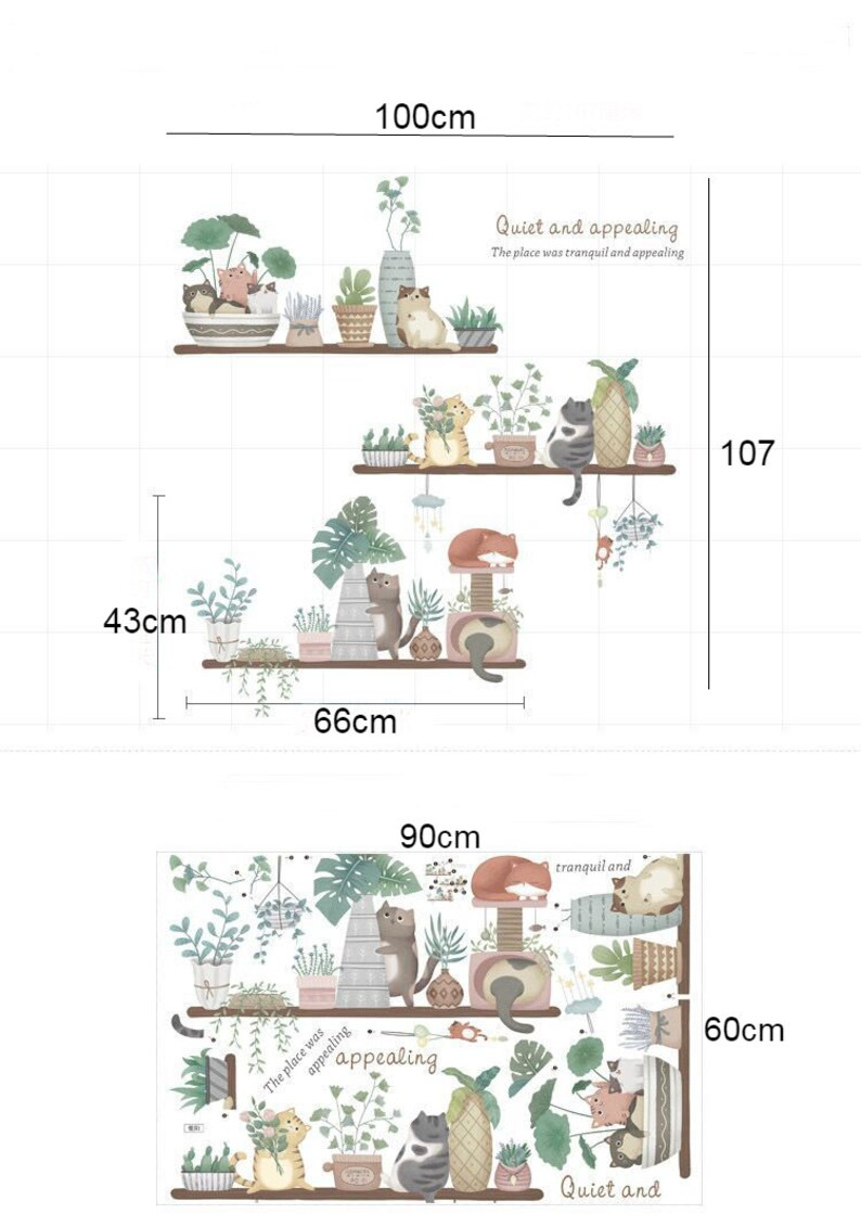 Shelf Flower Pot Wall Stickers Flower Wall Stickers Green Etsy