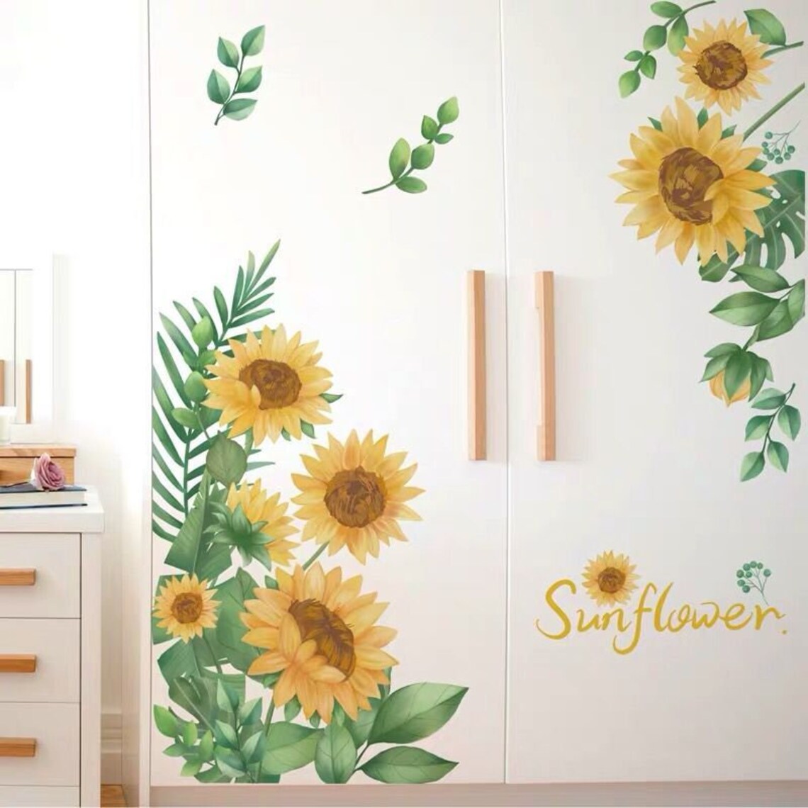 Amazing Yellow Sunflowers Wall Stickers Bedroom Flowers Home Etsy Canada
