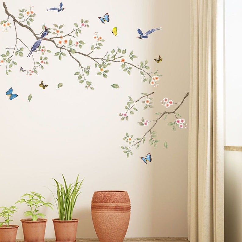 Branches Wall Stickers Birds Decals Flowers and Birds Etsy