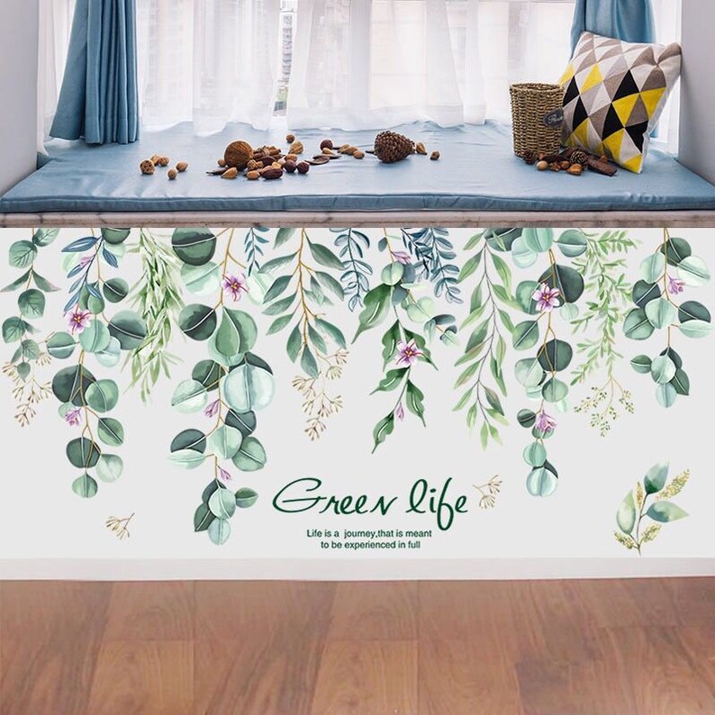 Large Leaf Wall Decals Green Plant Removable Leaves Wallpaper Etsy