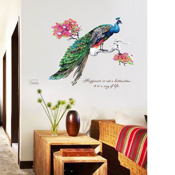 Peacock on the Branch Wall Sticker Living Room Door Sofa/tv