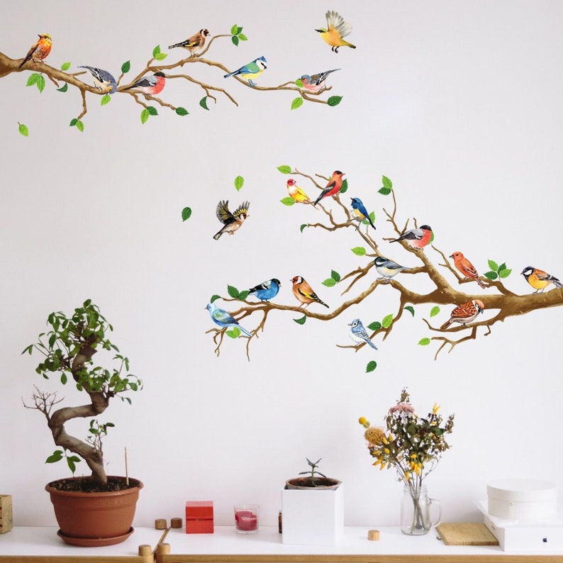 Branches Wall Stickers Birds Decals Flowers and Birds Etsy
