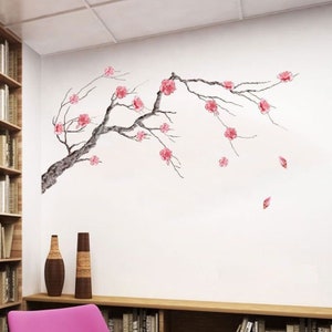Branch Bird Wall Sticker, Peach Blossom Tree Decal, Peach Blossom Wall ...