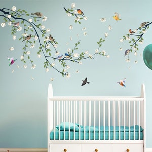 Branches Wall Stickers Birds Decals - Flowers and Birds Stickers  Girls Nursery Decor-Home Decor-Flower Wall Decal-Watercolor Floral Sticker