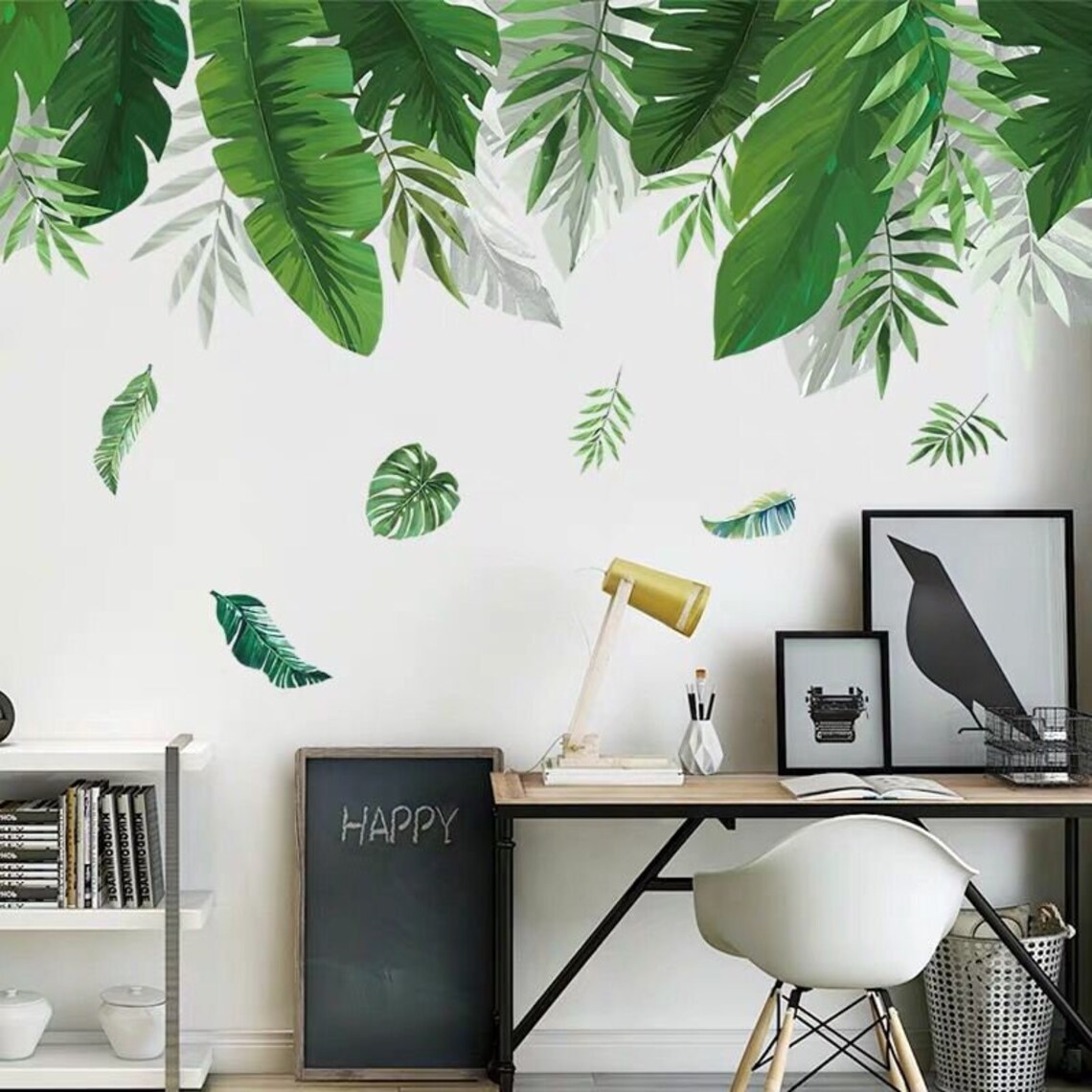 Large Leaf Wall Decals Green Plant Removable Leaves Wallpaper Etsy