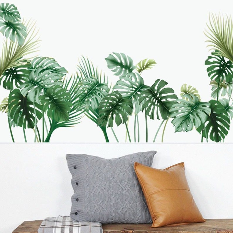 Green Leaf Wall Sticker Bedroom Selfstick Fresh Plant Wall Etsy