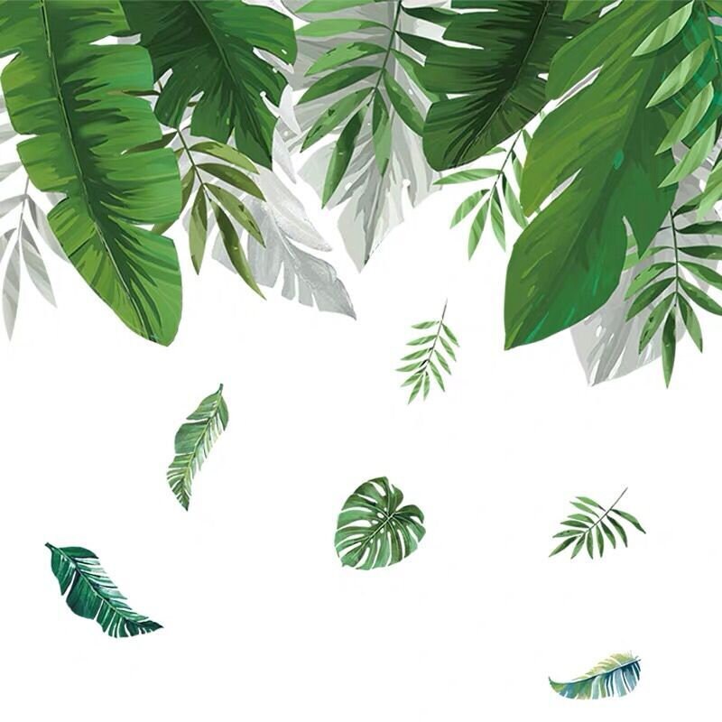 Large Leaf Wall Decals Green plant Removable Leaves Wallpaper Etsy