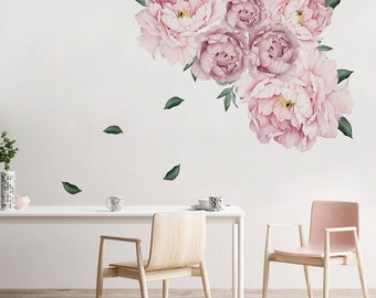 Large Peony wall decal,Peony wall decal, pink peony wall decor, pink flower decal stickers, floral wall decoration, Flower wall sticker g163