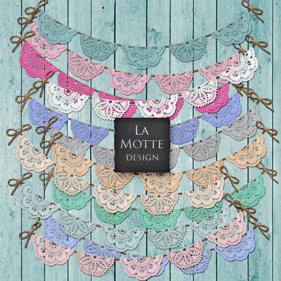 Digital Lace Doily Bunting Clipart Invitation Clipart Crochet Etsy
