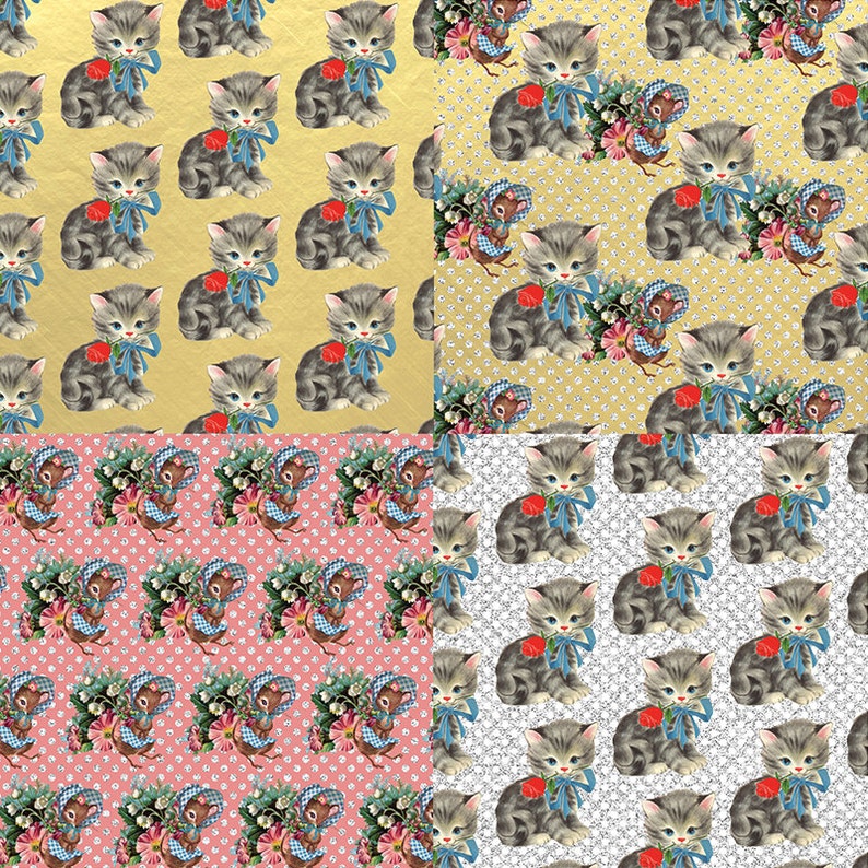 digital cat paper cat mice patterns cat scrapbooking paper pack of 12 high res JPG/'S instant download
