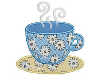 Brown Cup//Saucer Iron on Applique//Embroidered Patch Coffee//Espresso//Latte