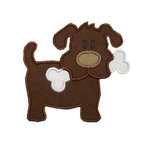 Dog with Bone Applique Machine Embroidery Design Animal