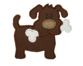 Dog with Bone Applique Machine Embroidery Design Animal