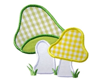 Two Mushrooms Applique Machine Embroidery Digital Design Forest Woods Nature