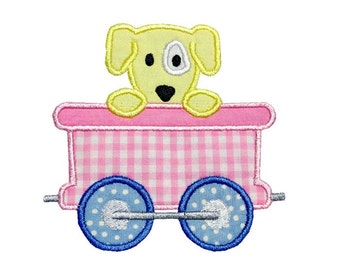 Train Car Puppy Applique Machine Embroidery Digital Design Engine Dog