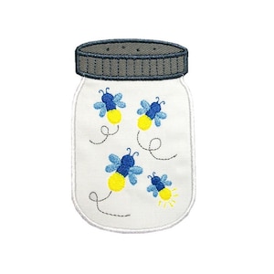 Firefly Jar Applique Machine Embroidery Digital Design Bugs Fire Fly Summer Bees