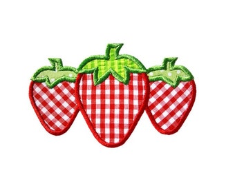 Tres Fresas Applique Máquina Bordado Diseño Digital Fresa Granja Jardín Verano
