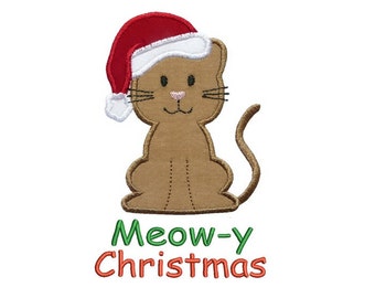 Santa Cat Applique Machine Embroidery Digital Design Meow Christmas Kitty