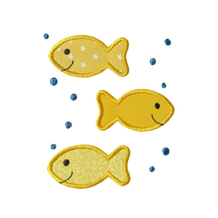Three Fish Applique Machine Embroidery Digital Design Goldfish Bubbles ...