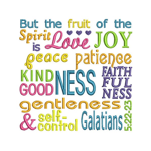 Galatians Fruit Applique Machine Embroidery Digital Design Spirit Verse Bible Jesus God Love Joy Peace Patience