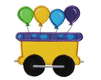 Train Car Balloons Applique Machine Embroidery Digital Design Party Birthday Celebration