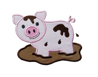 Pig In Mud Applique Machine Embroidery Digital Design Farm Animal Oink Hog