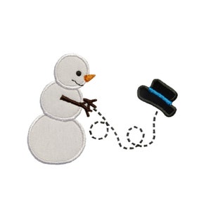 Snowman Catching Hat Applique Machine Embroidery Digital Design Drop Chase Frosty Snowmen