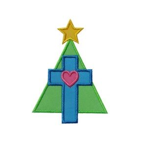 Cross Christmas Tree Applique Machine Embroidery Digital Design Heart Star Christian Jesus God