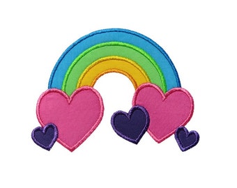 Rainbow Hearts Applique Machine Embroidery Digital Design