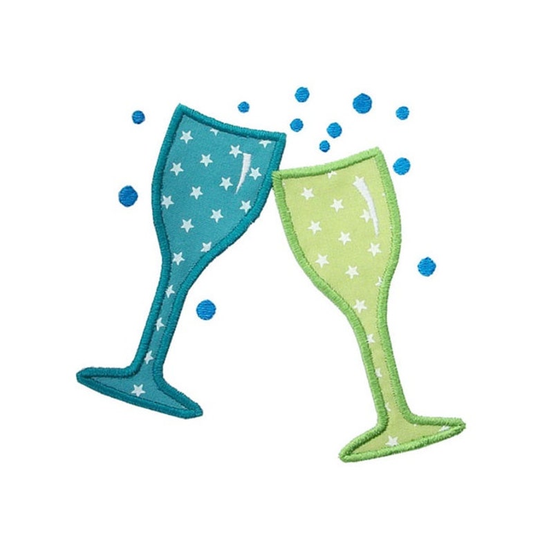Champagne Glasses Applique Machine Embroidery Digital Design Etsy