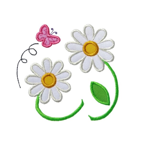 Daisy Flowers Applique Machine Embroidery Digital Design Spring Butterfly Daisies