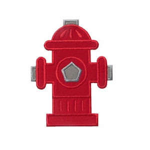 May include: Red fire hydrant with a gray top and a gray star in the center. The fire hydrant is a common symbol of fire safety and is often used in children's books and toys.