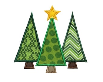 Three Christmas Trees Applique Machine Embroidery Design