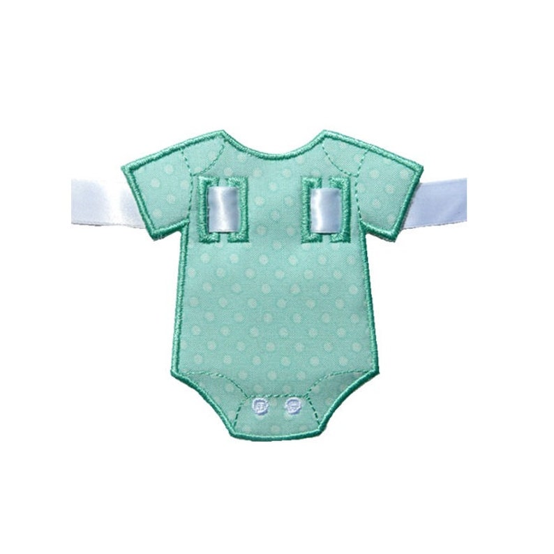 Baby Onsie Banner Piece Applique Machine Embroidery Digital Design Ribbon Hoop Name Baby Shower image 1