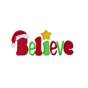 Believe Santa Applique Machine Embroidery Digital Design Star Christmas Claus