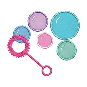 May include: A pink bubble wand with a circular handle and a pink, blue, green, and purple bubble design.