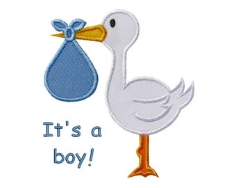 Baby Stork Boy Applique Machine Embroidery Digital Design Delivery Born Birth