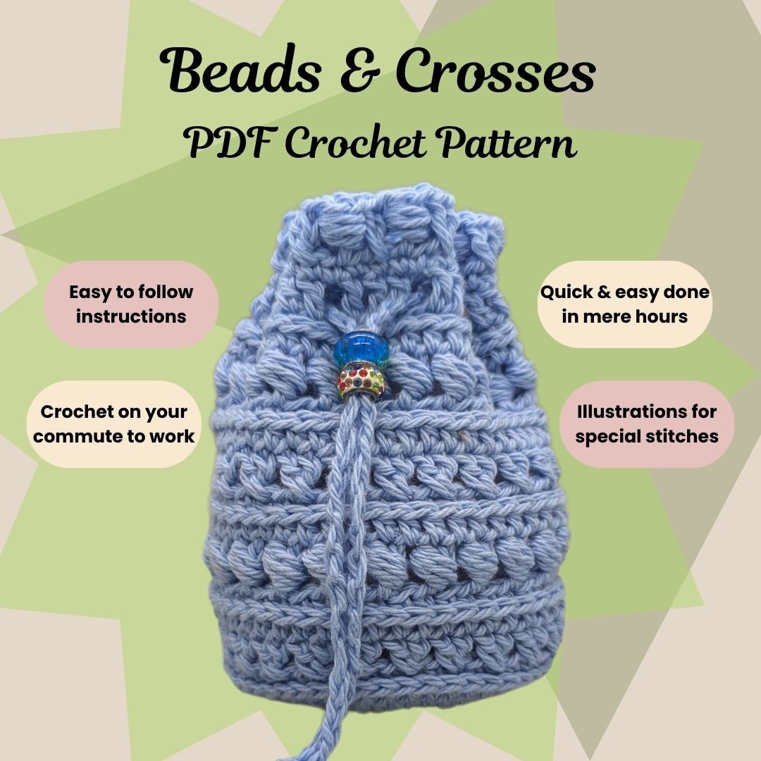 Beads and Crosses Crochet Drawstring Gift Bag Pouch Pattern Only - Etsy