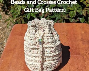 Beads and Crosses Crochet Drawstring Gift Bag - Pouch Pattern Only