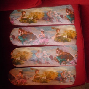 Custom~  MERMAID PRINCESS FAIRY on Beach Ceiling Fan ~  Sand Pearl Bubbles Seashells Starfish